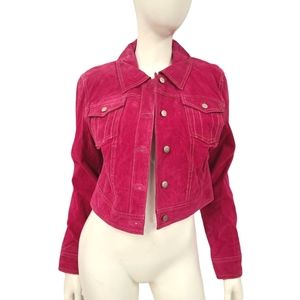 HOT Pink Suede Cropped Denim-Style Jacket by Live a Little Size Large